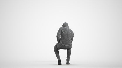 3D people model man casual sitting, scanned human for 3ds Max rendering, wireframe front view