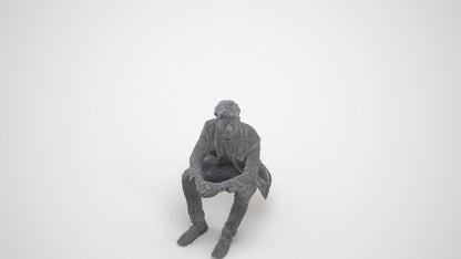 realistic 3D man casual sitting, scanned archviz people for Blender and 3ds Max, wireframe three-quarter view