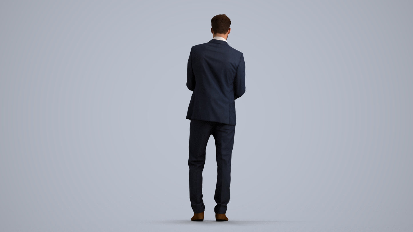 realistic 3D human man business, archviz people FBX OBJ for Blender, front view render