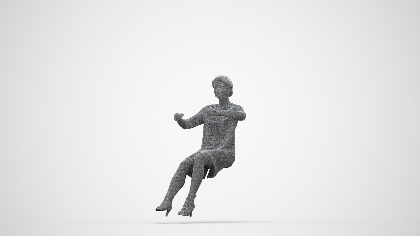 3D scanned woman driving casual, photorealistic archviz people for Enscape and SketchUp, wireframe back view