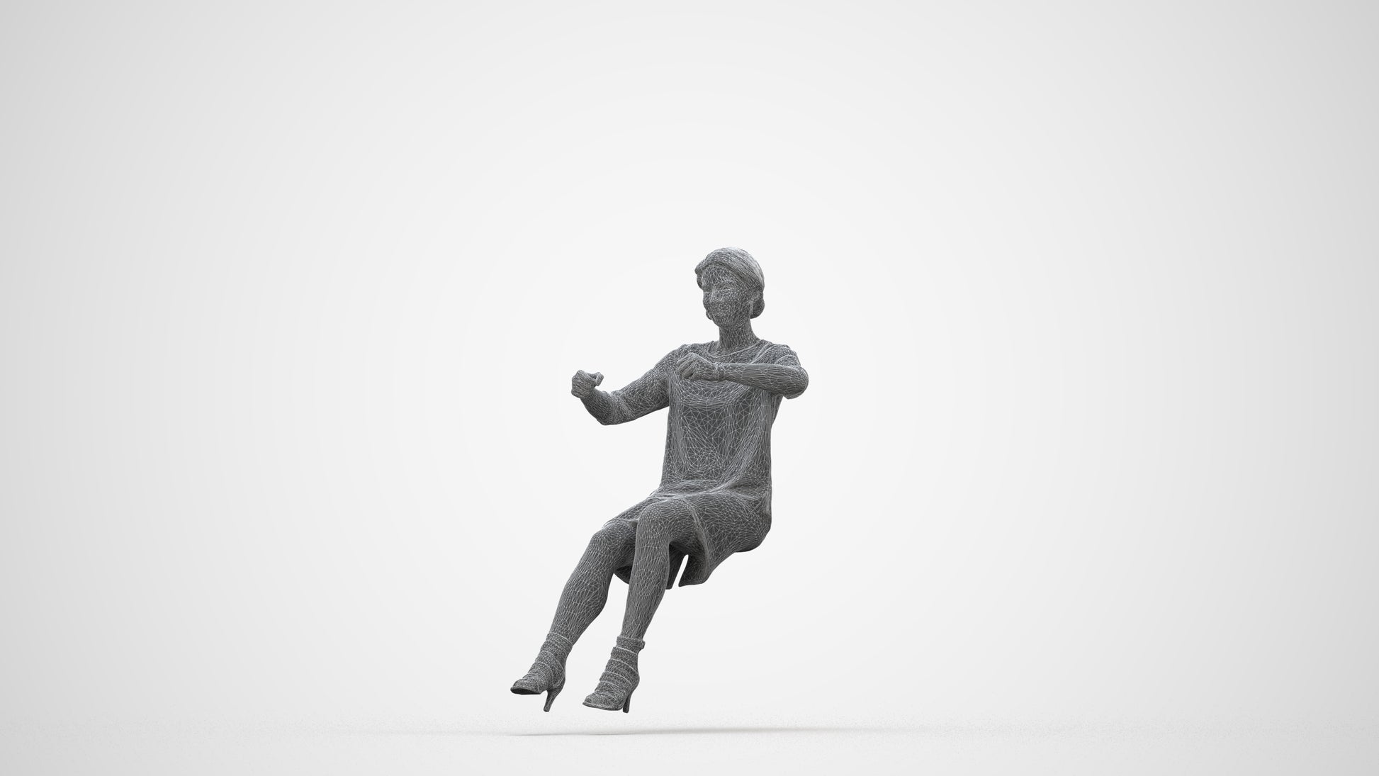 3D scanned woman driving casual, photorealistic archviz people for Enscape and SketchUp, wireframe back view