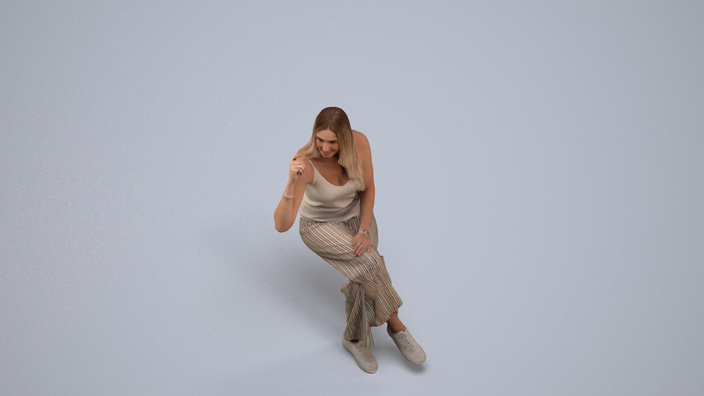 3D people model woman casual sitting, scanned human for 3ds Max rendering, back view render
