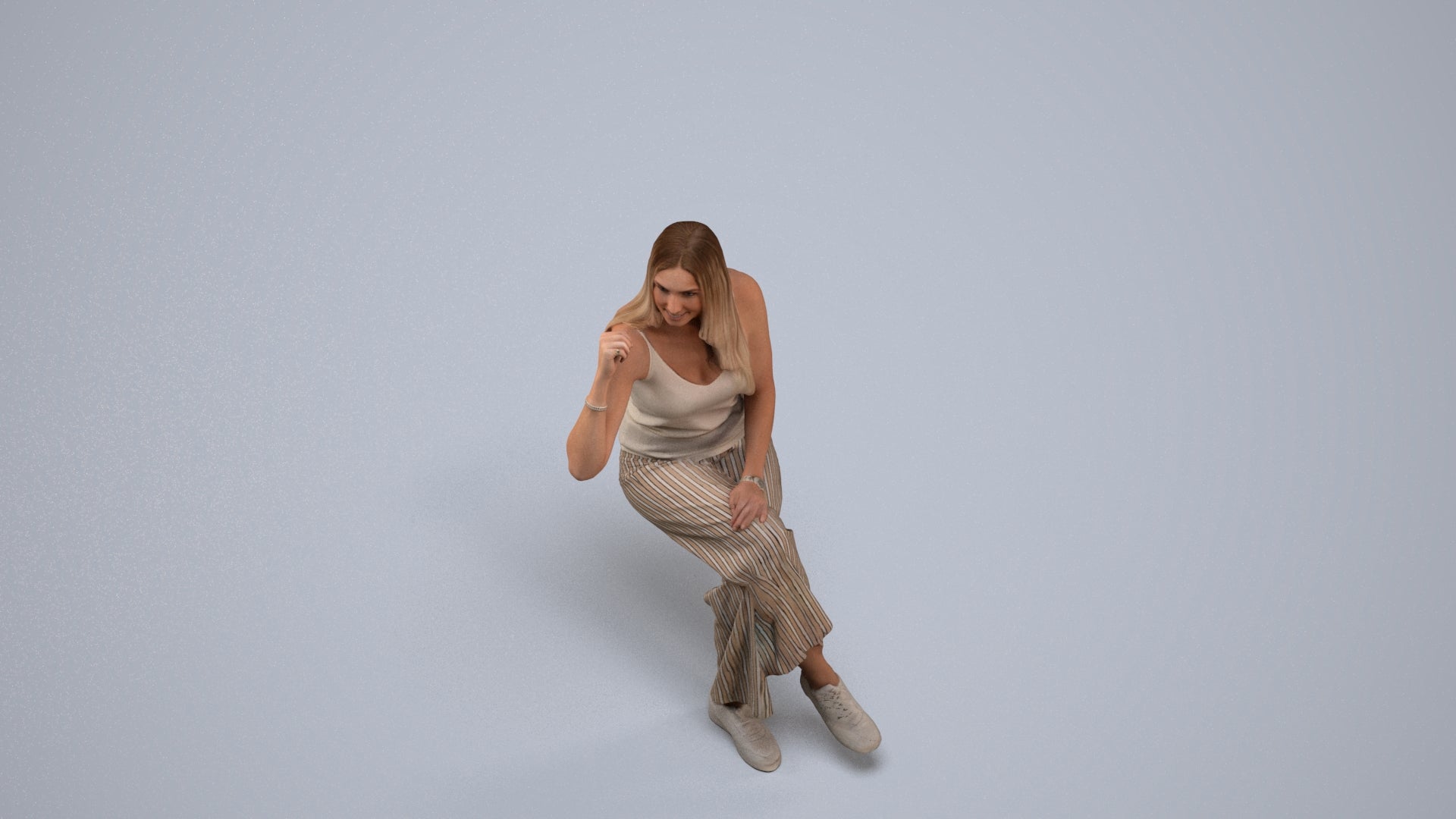 3D people model woman casual sitting, scanned human for 3ds Max rendering, back view render