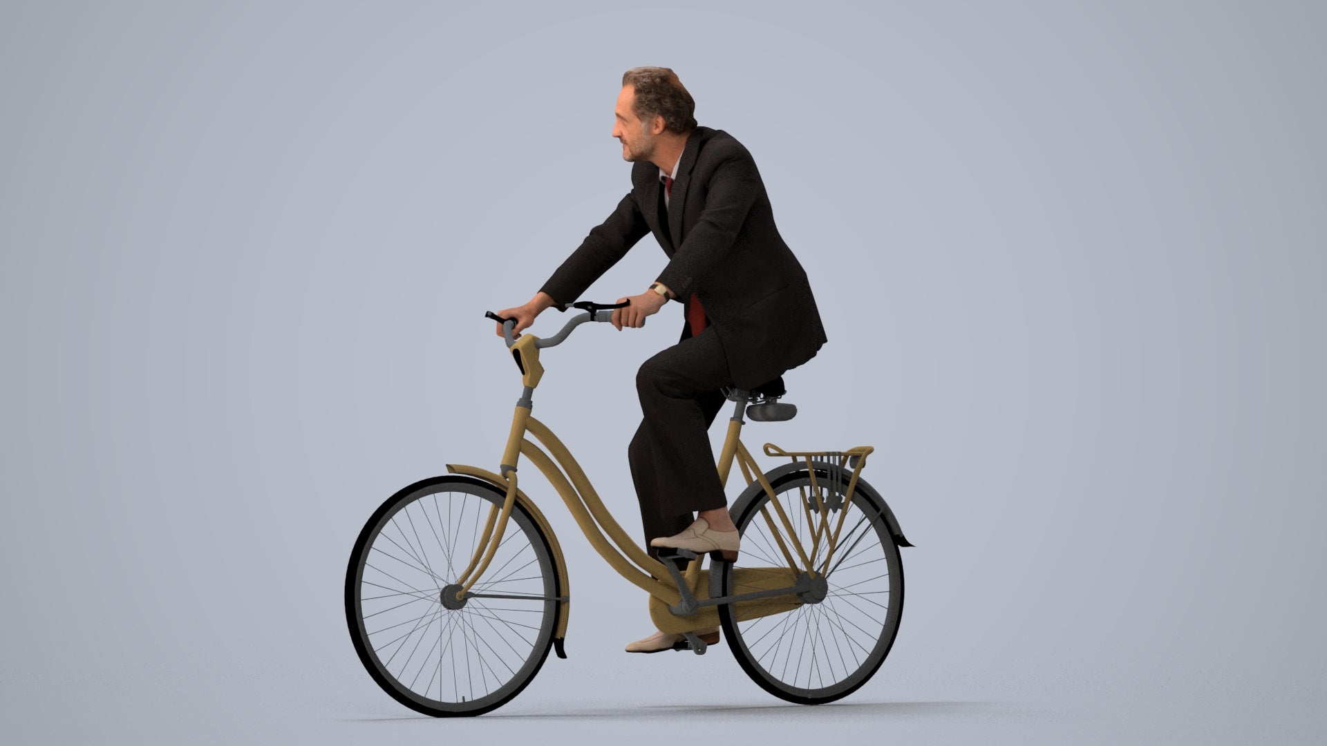 realistic 3D people man business cycling, render-ready for V-Ray and Corona, FBX OBJ, three-quarter view render