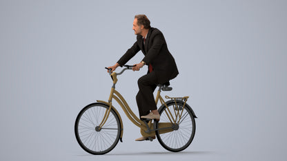 realistic 3D people man business cycling, render-ready for V-Ray and Corona, FBX OBJ, three-quarter view render