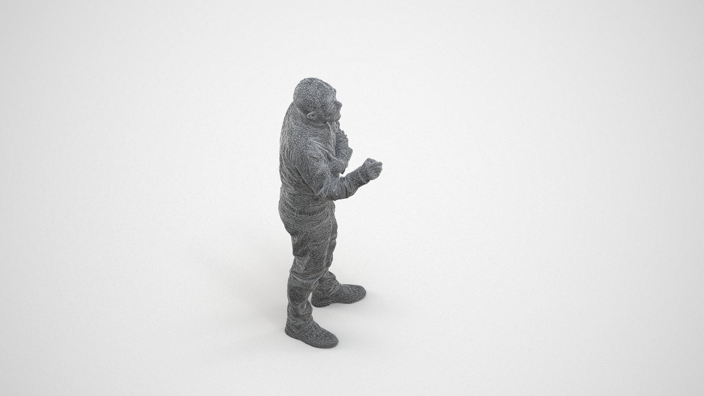 realistic 3D human senior man casual standing, archviz people FBX OBJ for Blender, wireframe three-quarter view