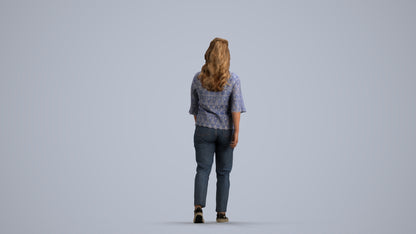 3D scanned woman walking casual, photorealistic archviz people for Enscape and SketchUp, front view render