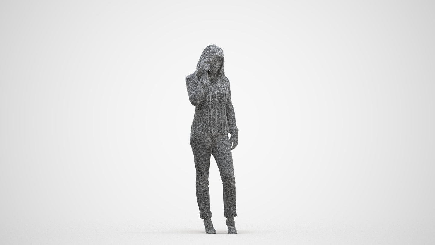realistic 3D people woman casual walking, render-ready for V-Ray and Corona, FBX OBJ, three-quarter front view render