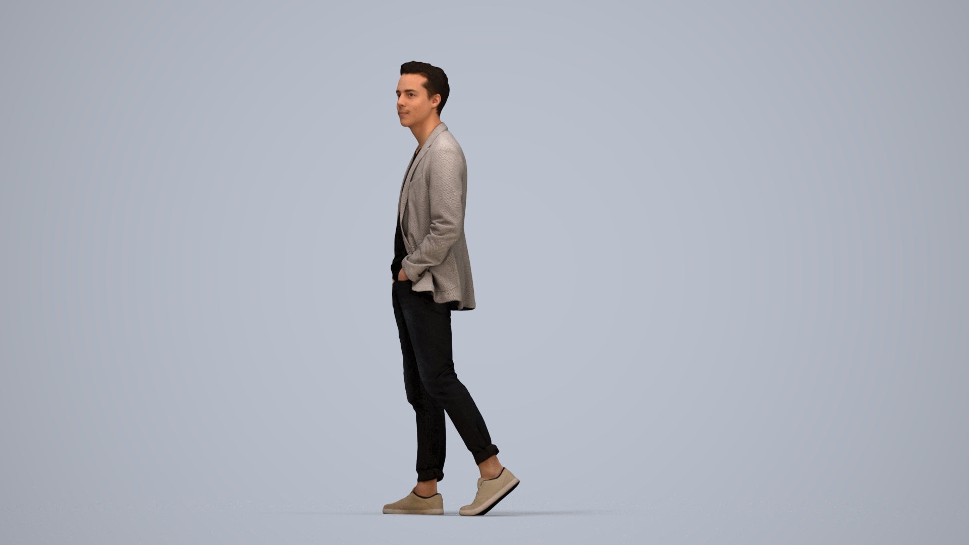 3D scanned man walking business, photorealistic archviz people for Enscape and SketchUp, top-down view render