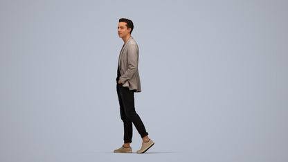 3D scanned man walking business, photorealistic archviz people for Enscape and SketchUp, top-down view render