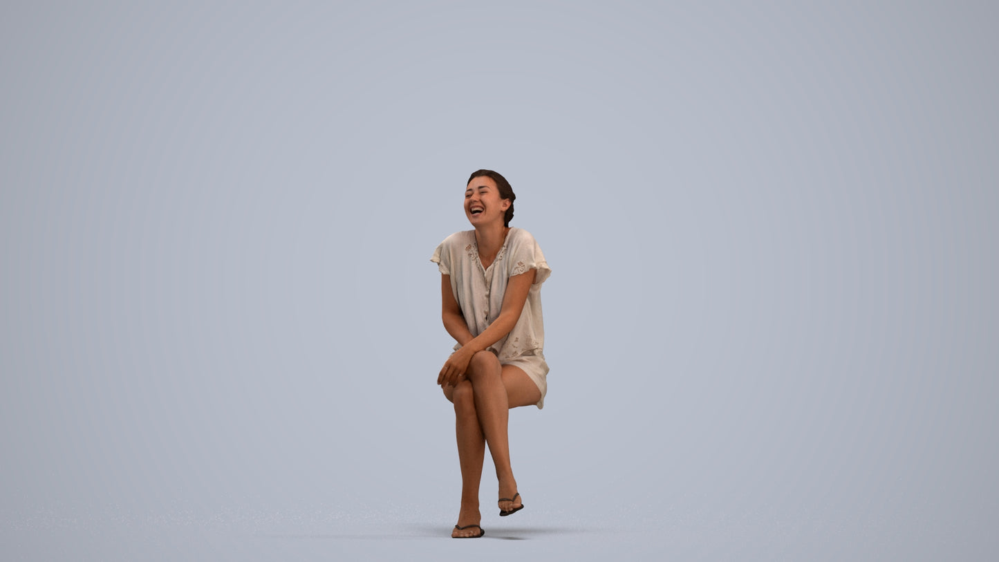 realistic 3D human woman casual sitting, archviz people FBX OBJ for Blender, standing pose render