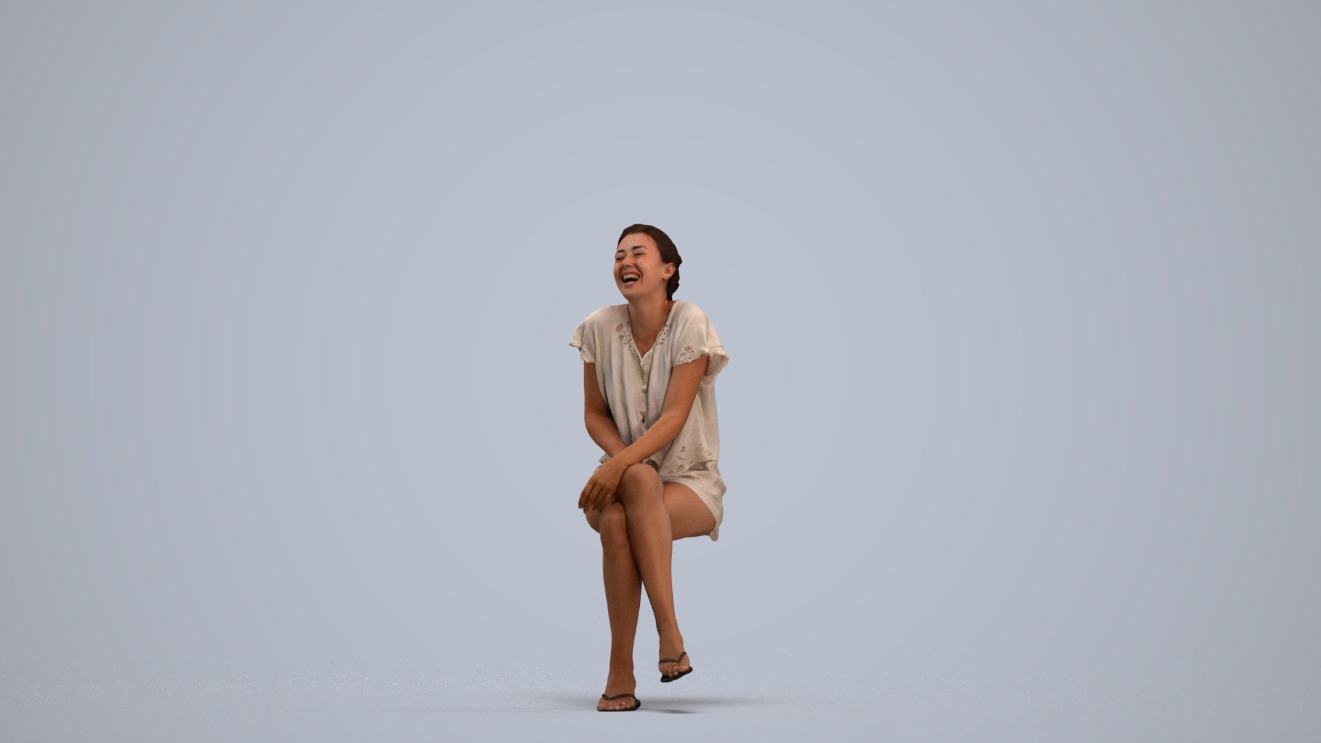 realistic 3D human woman casual sitting, archviz people FBX OBJ for Blender, standing pose render