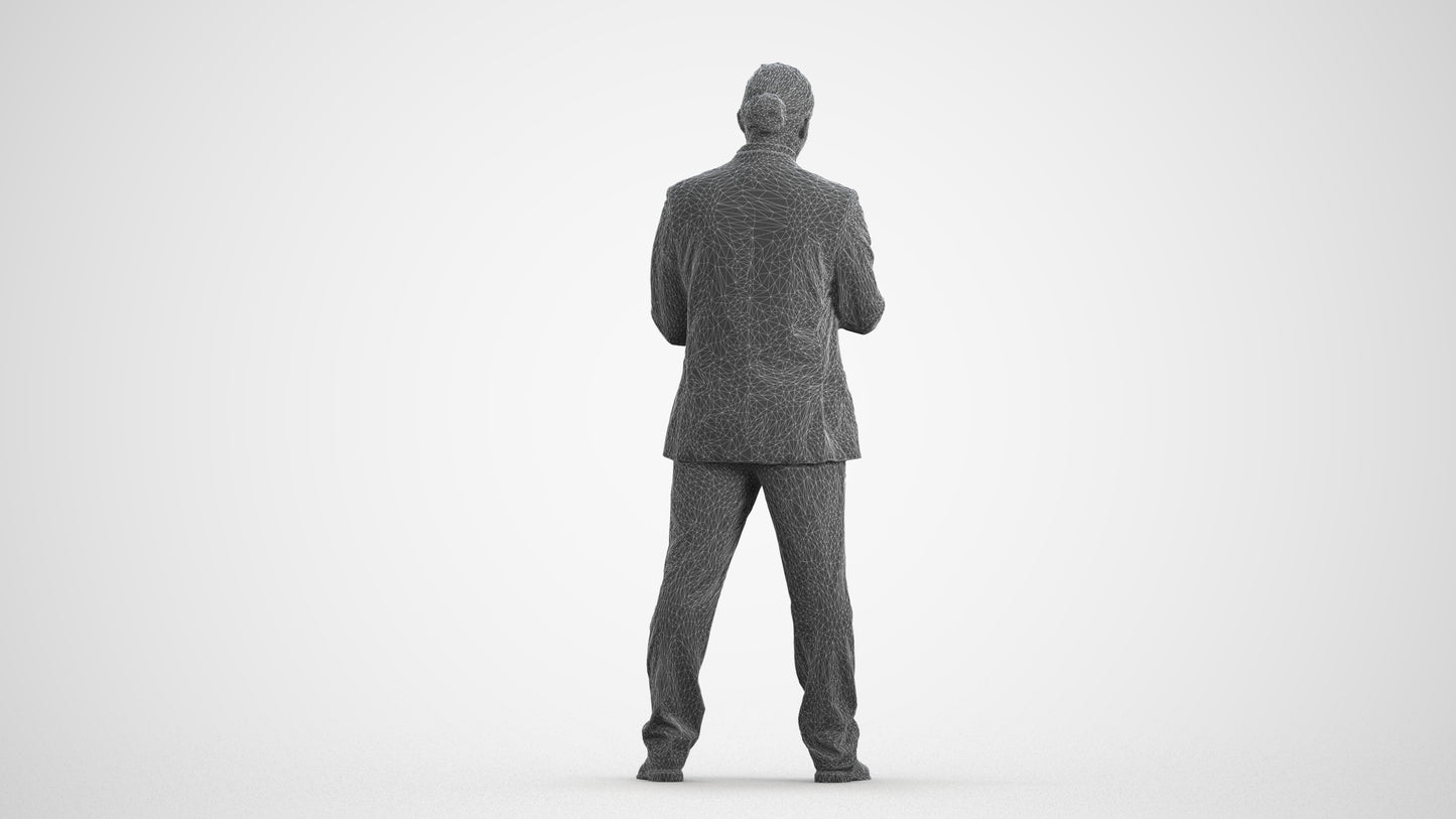 realistic 3D man business, scanned archviz people for Blender and 3ds Max, wireframe front view