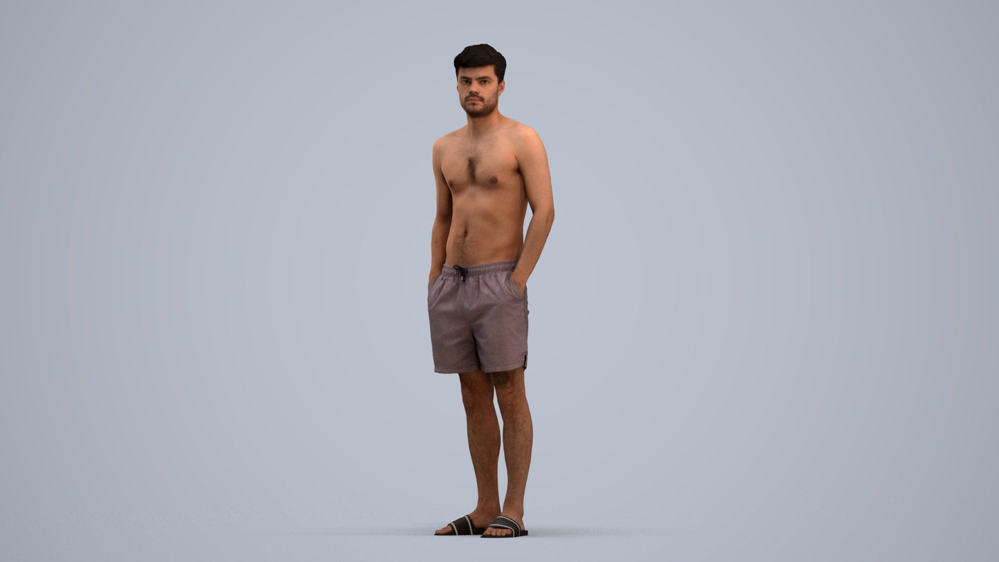 3D scanned man pool, photorealistic archviz people for Enscape and SketchUp, standing pose render