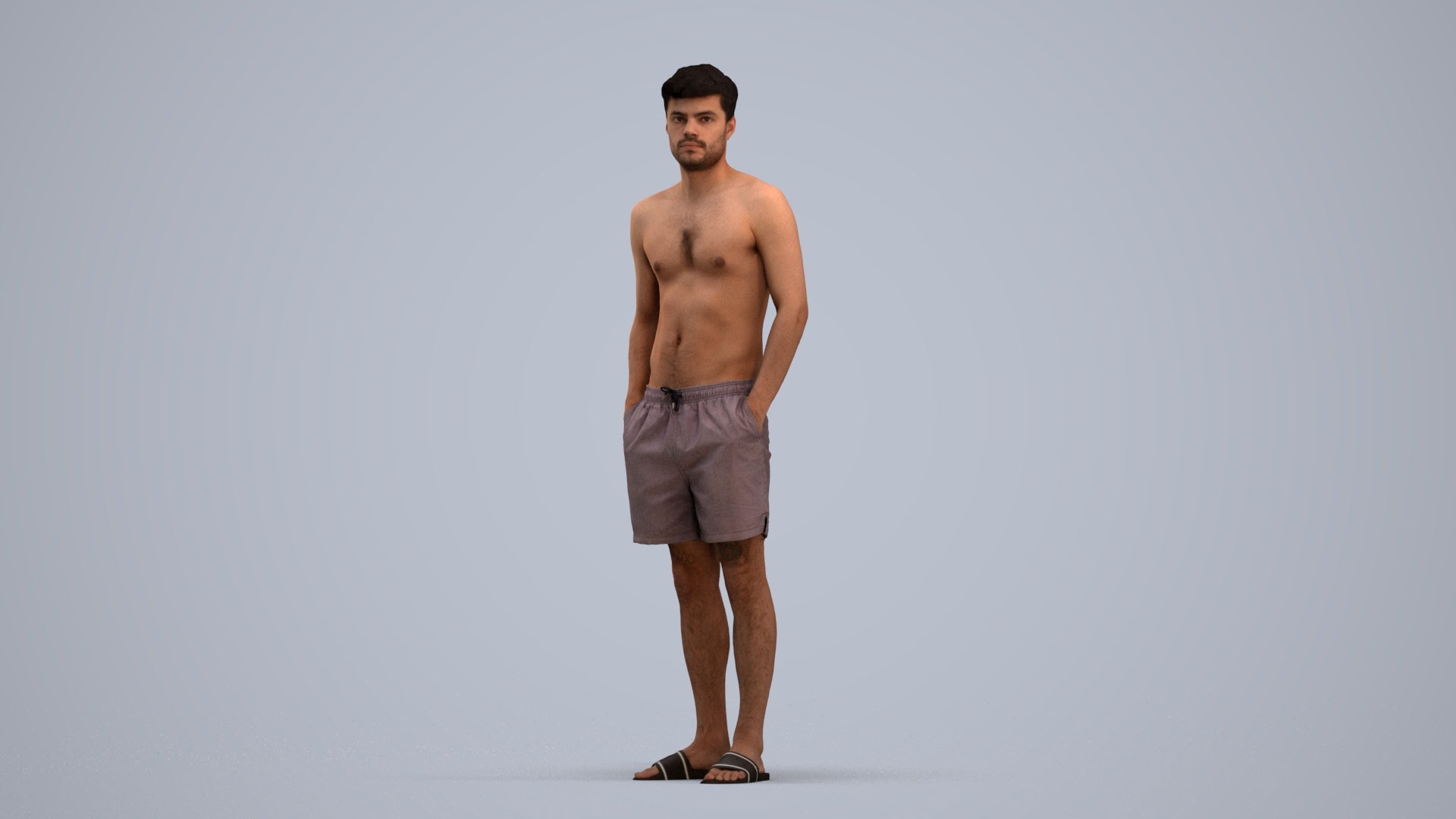 3D scanned man pool, photorealistic archviz people for Enscape and SketchUp, standing pose render