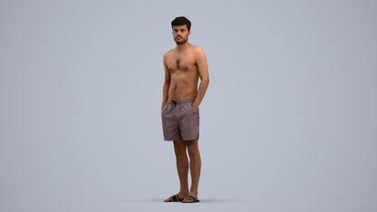 3D scanned man pool, photorealistic archviz people for Enscape and SketchUp, standing pose render