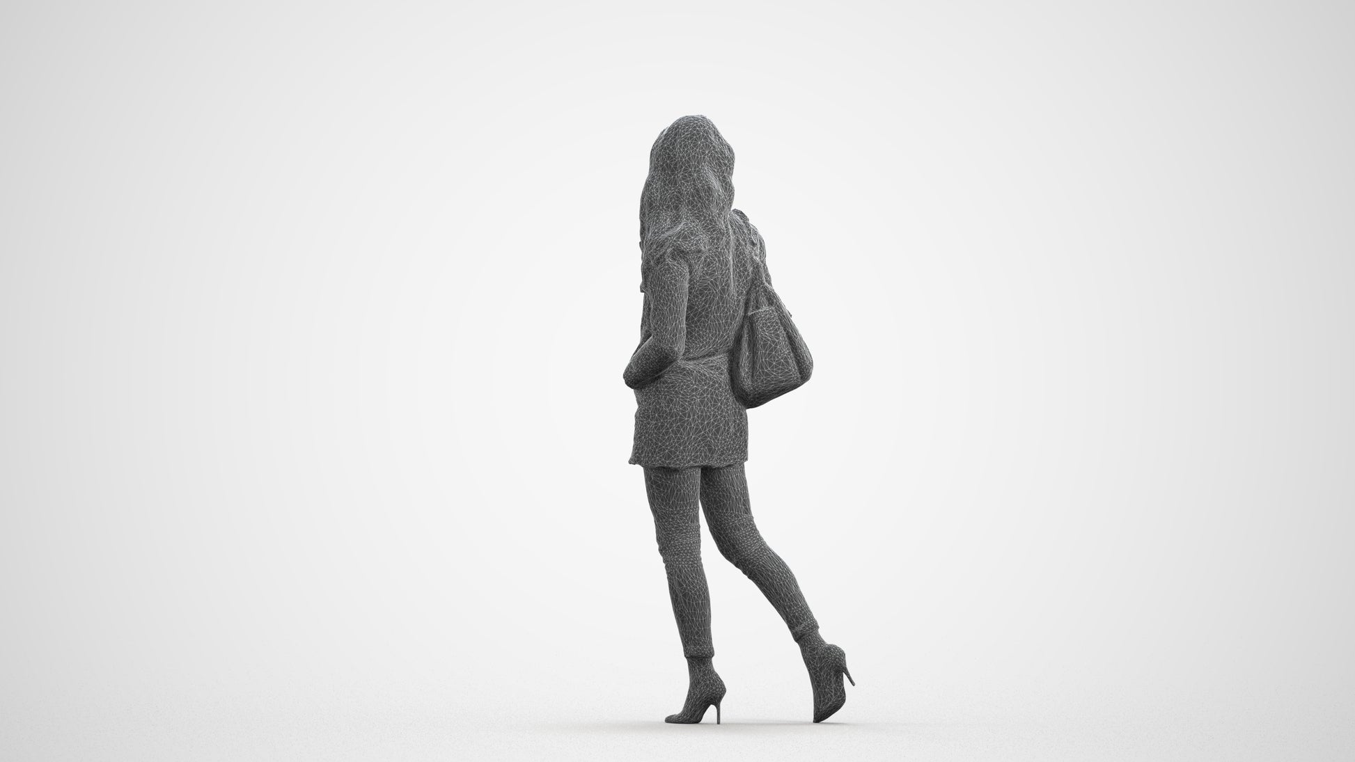 3D people model woman casual walking, scanned human for 3ds Max rendering, wireframe front view