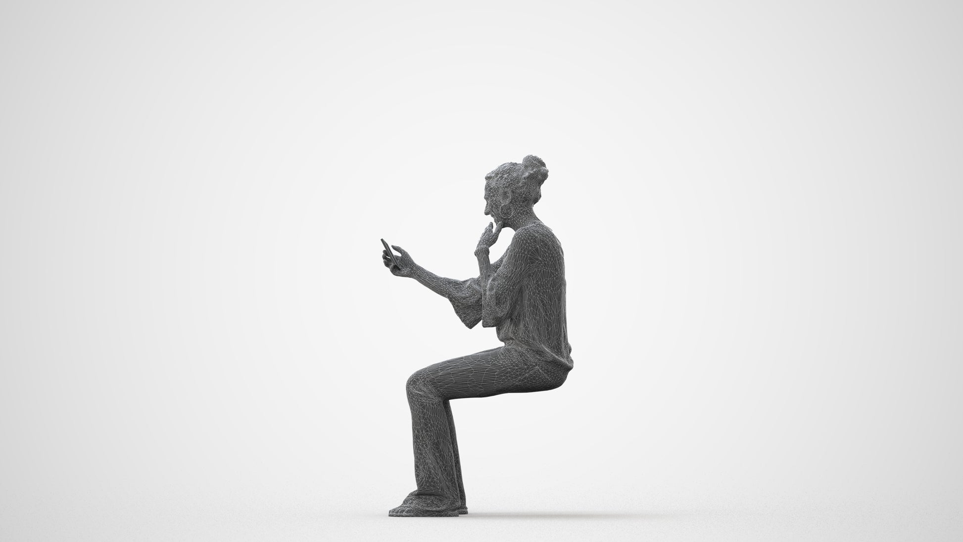 realistic 3D woman casual sitting, scanned archviz people for Blender and 3ds Max, square thumbnail