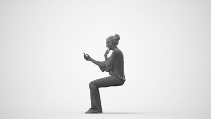 realistic 3D woman casual sitting, scanned archviz people for Blender and 3ds Max, square thumbnail