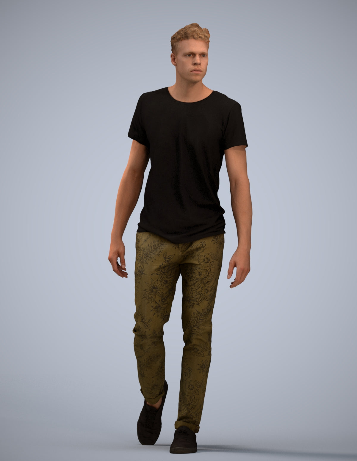3D human model man casual walking, photogrammetry scanned person for archviz