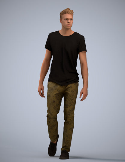 3D human model man casual walking, photogrammetry scanned person for archviz