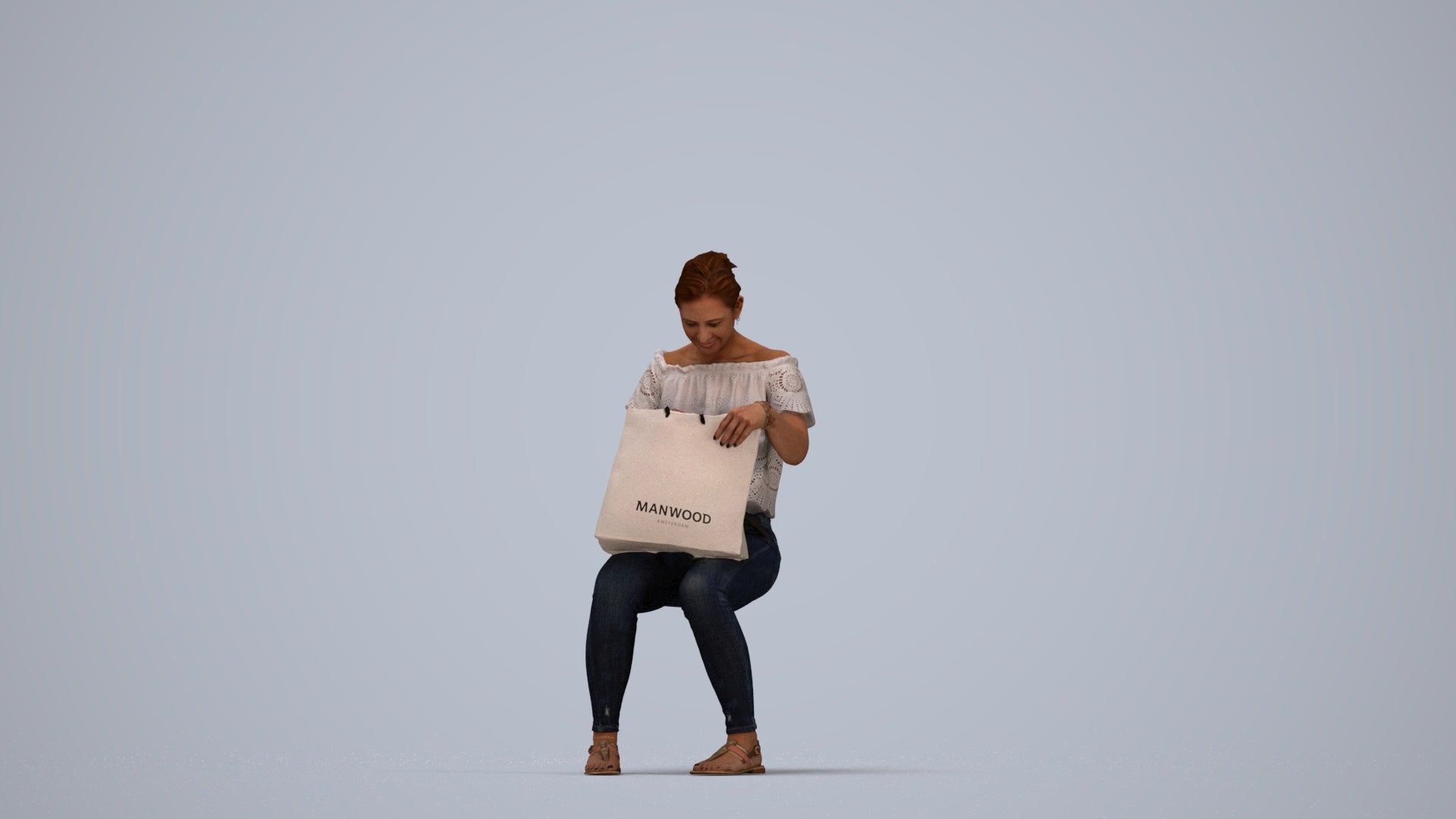 realistic 3D people woman business shopping, render-ready for V-Ray and Corona, FBX OBJ, top-down view render