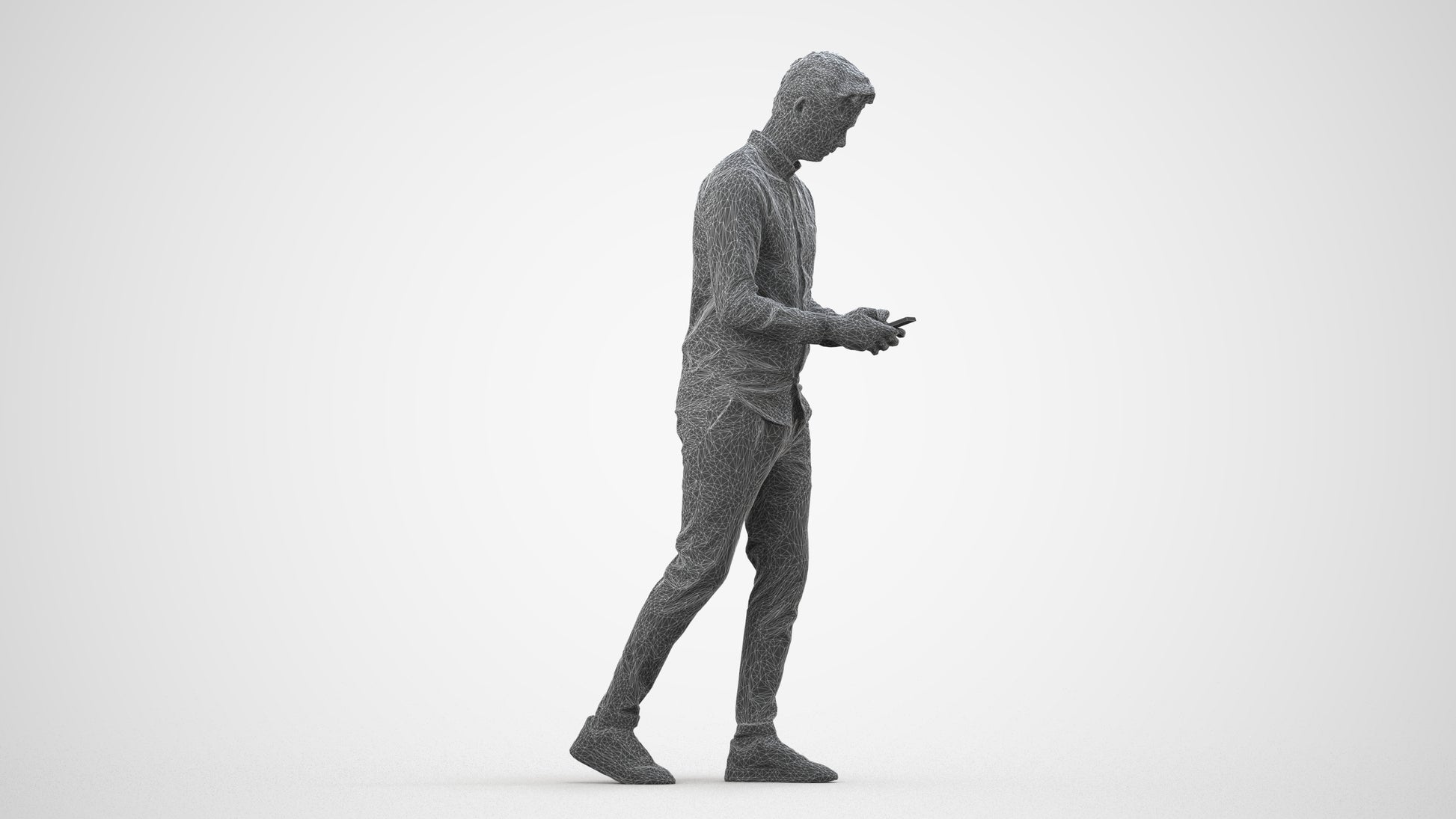 realistic 3D man casual walking, scanned archviz people for Blender and 3ds Max, wireframe side view