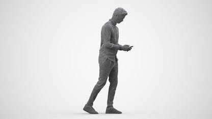 realistic 3D man casual walking, scanned archviz people for Blender and 3ds Max, wireframe side view