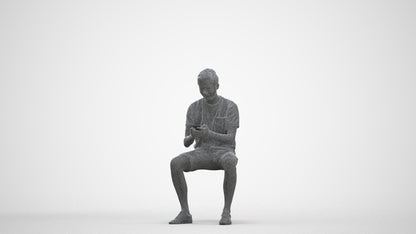 3D scanned man sitting casual, photorealistic archviz people for Enscape and SketchUp, three-quarter front view render