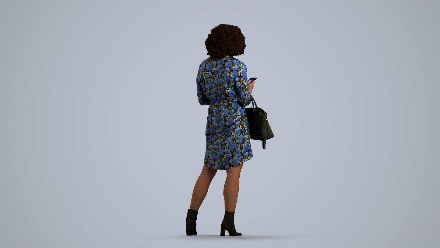 3D scanned woman standing casual, photorealistic archviz people for Enscape and SketchUp, front view render