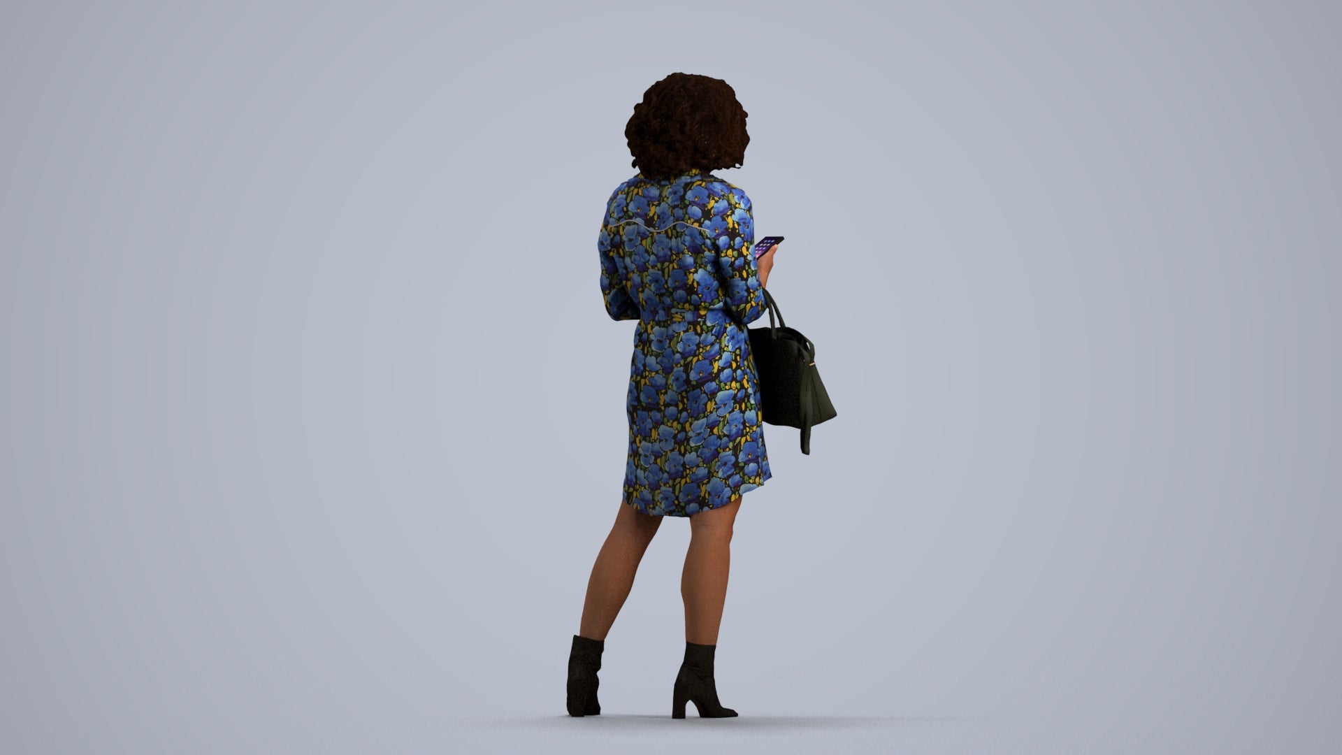3D scanned woman standing casual, photorealistic archviz people for Enscape and SketchUp, front view render