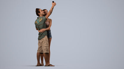 3D human model woman couple, photogrammetry scanned person for archviz, side view render
