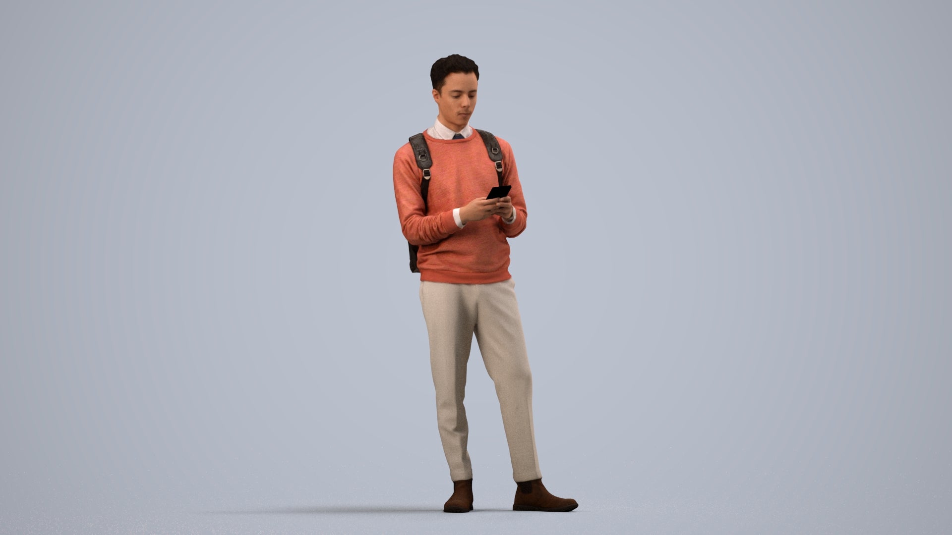 3D people model man casual standing, scanned human for 3ds Max rendering, side view render