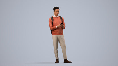 3D people model man casual standing, scanned human for 3ds Max rendering, side view render