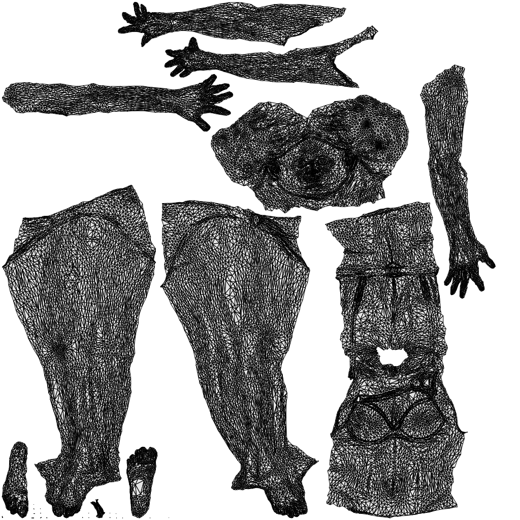 scanned 3D woman pool, photogrammetry people for Enscape and V-Ray, wireframe top-down view