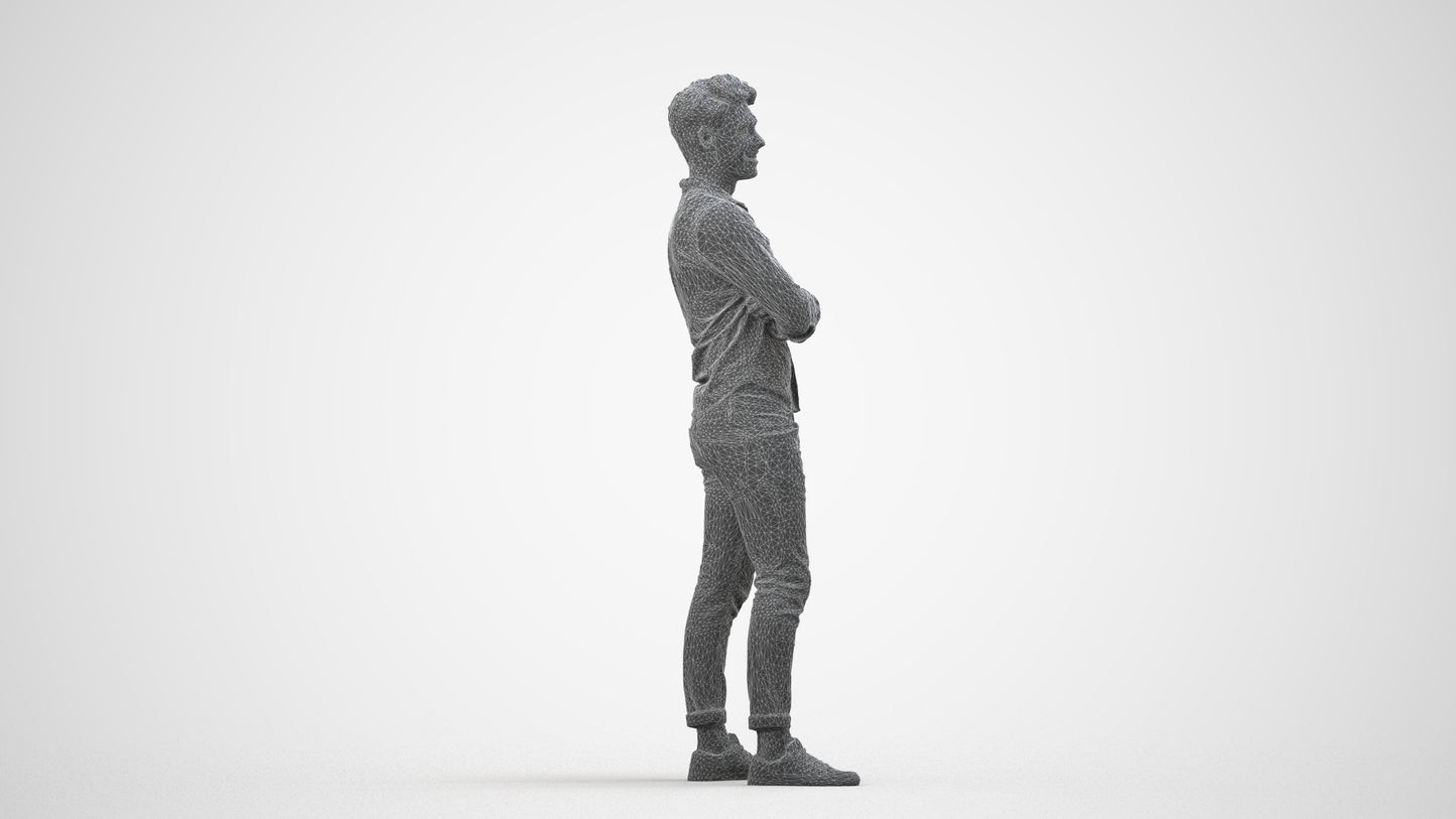 realistic 3D man casual mix, scanned archviz people for Blender and 3ds Max, wireframe side view