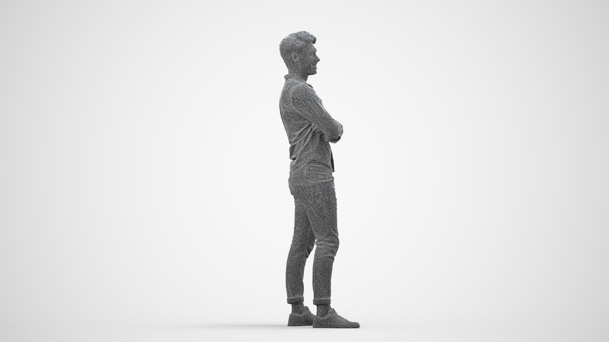 realistic 3D man casual mix, scanned archviz people for Blender and 3ds Max, wireframe side view