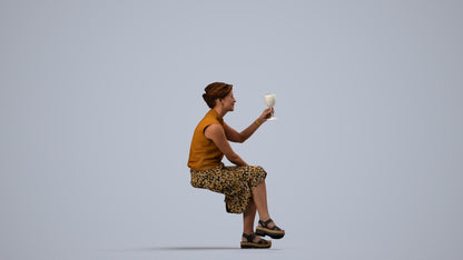 3D scanned woman sitting casual, photorealistic archviz people for Enscape and SketchUp, side view render