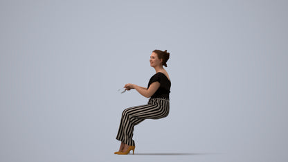 3D scanned woman sitting casual, photorealistic archviz people for Enscape and SketchUp, three-quarter view render