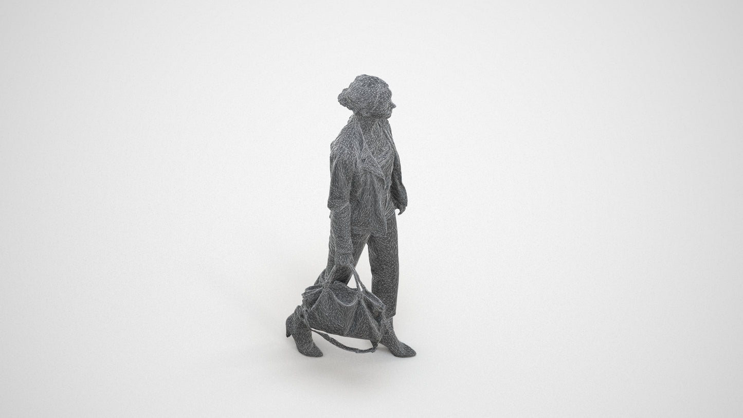realistic 3D people woman business walking, render-ready for V-Ray and Corona, FBX OBJ, wireframe three-quarter view