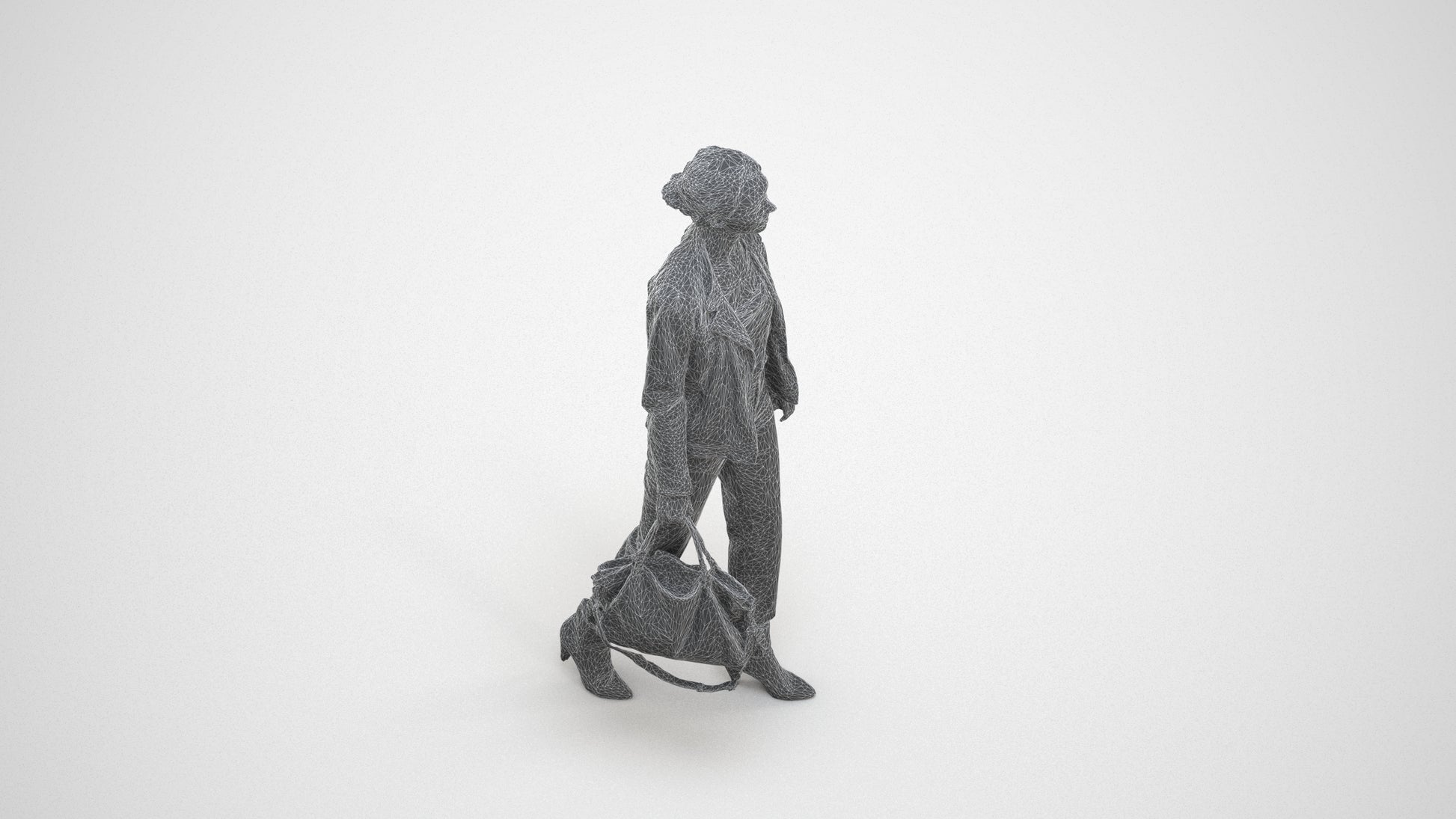 realistic 3D people woman business walking, render-ready for V-Ray and Corona, FBX OBJ, wireframe three-quarter view