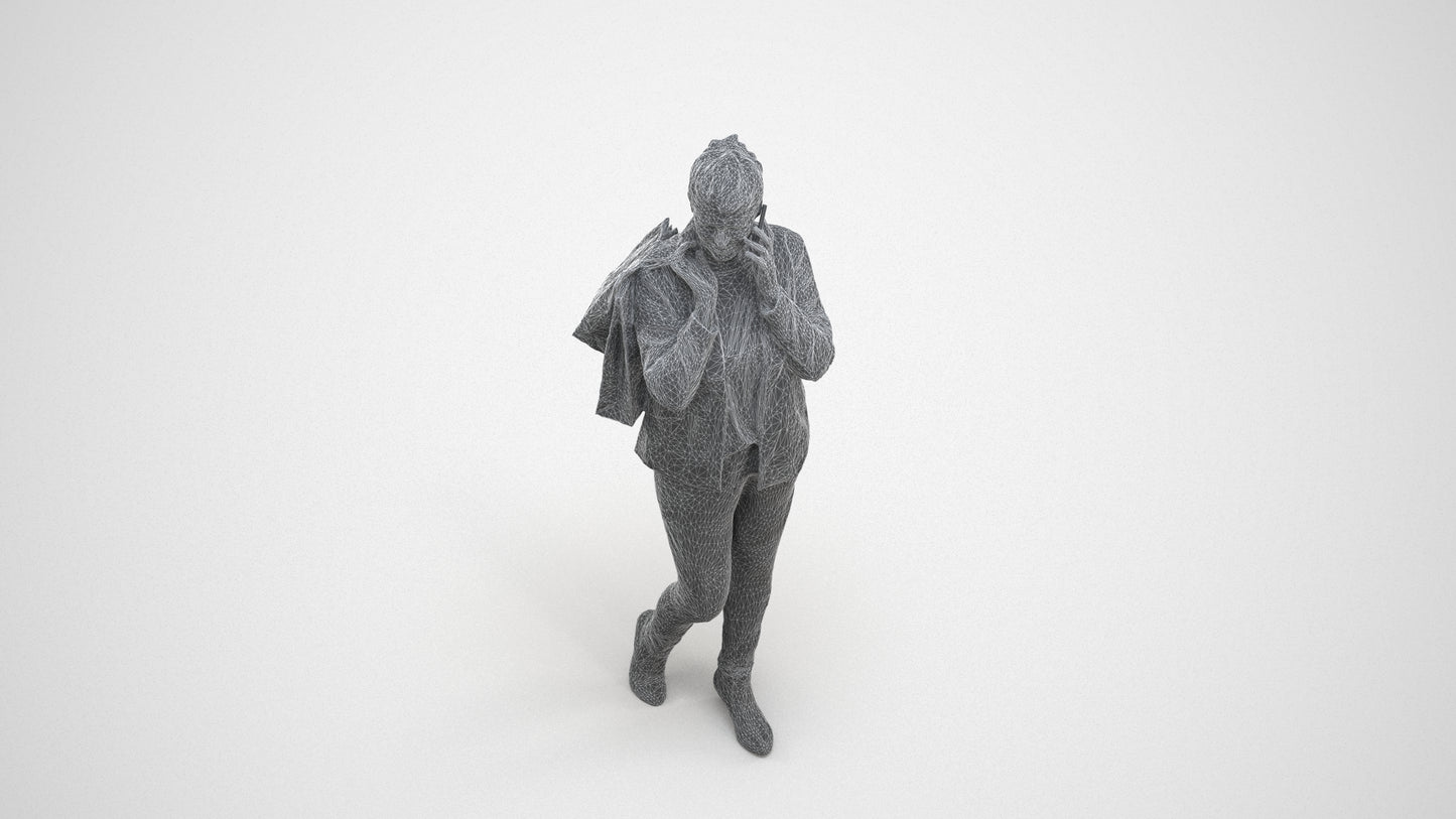 photogrammetry 3D woman business formalaffairs, realistic human model archviz FBX, wireframe three-quarter view