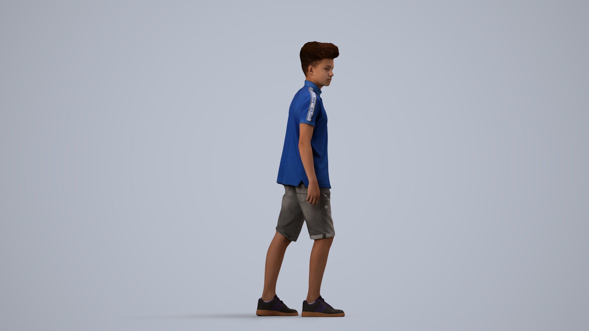 realistic 3D people boy casual kids, render-ready for V-Ray and Corona, FBX OBJ, side view render