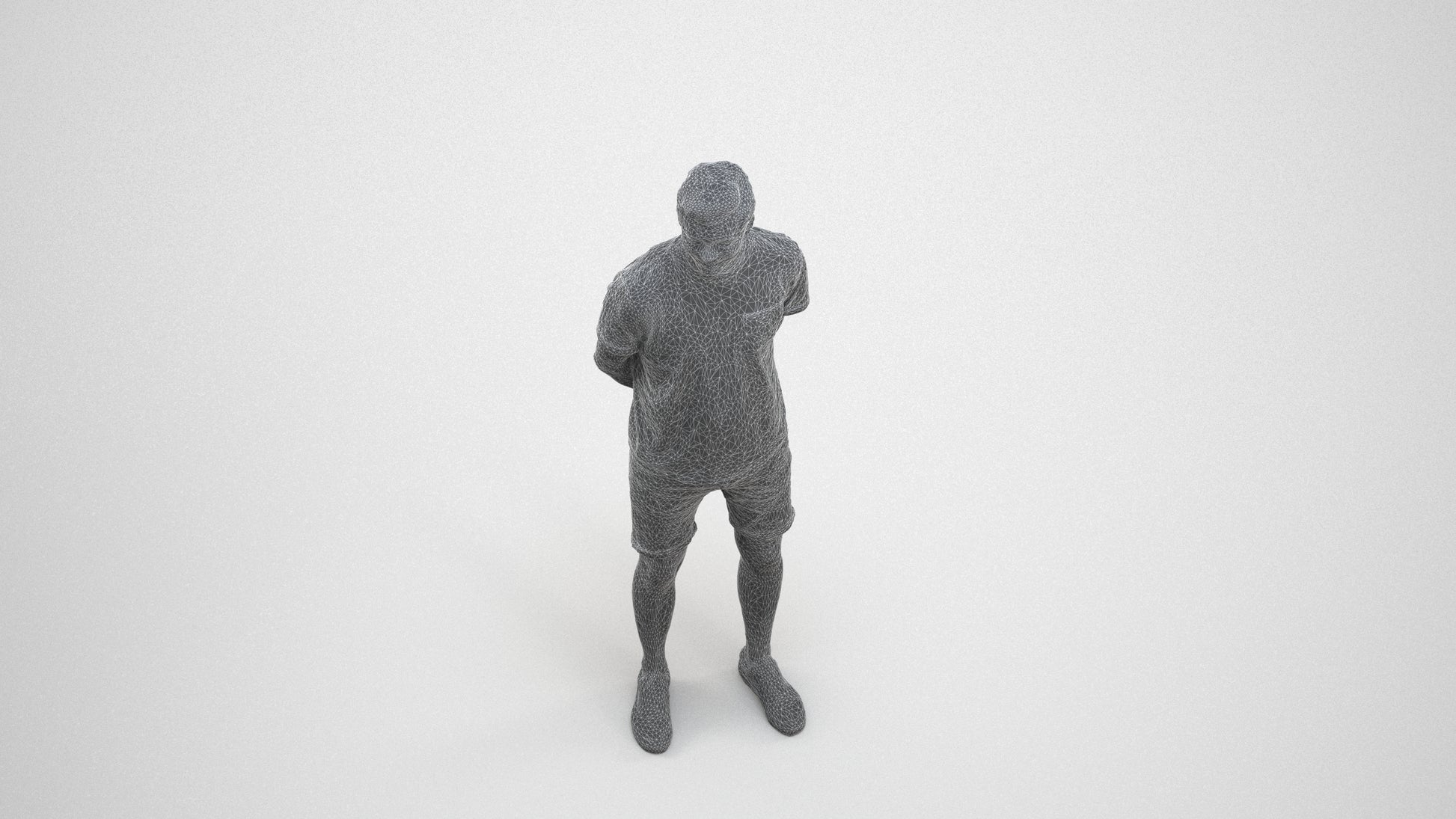 photogrammetry 3D man casual standing, realistic human model archviz FBX, wireframe three-quarter view