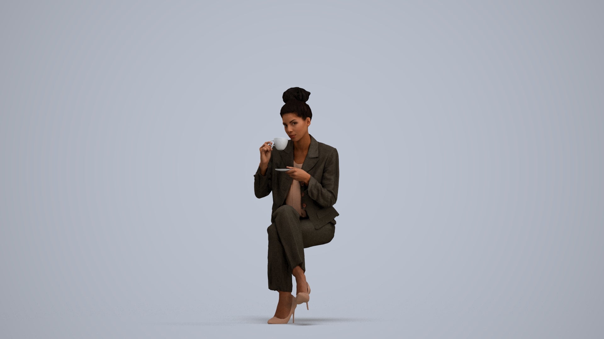 realistic 3D human woman business, archviz people FBX OBJ for Blender, standing pose render