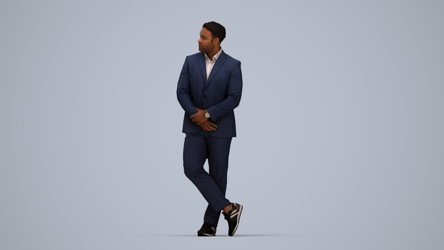 realistic 3D man business, scanned archviz people for Blender and 3ds Max, top-down view render