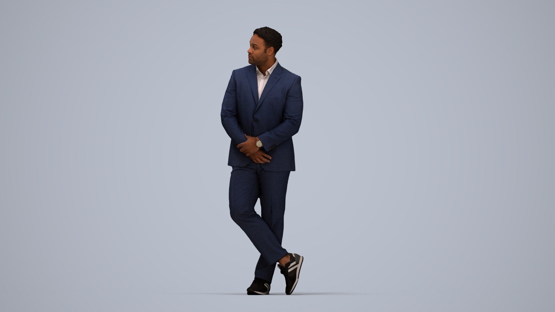 realistic 3D man business, scanned archviz people for Blender and 3ds Max, top-down view render