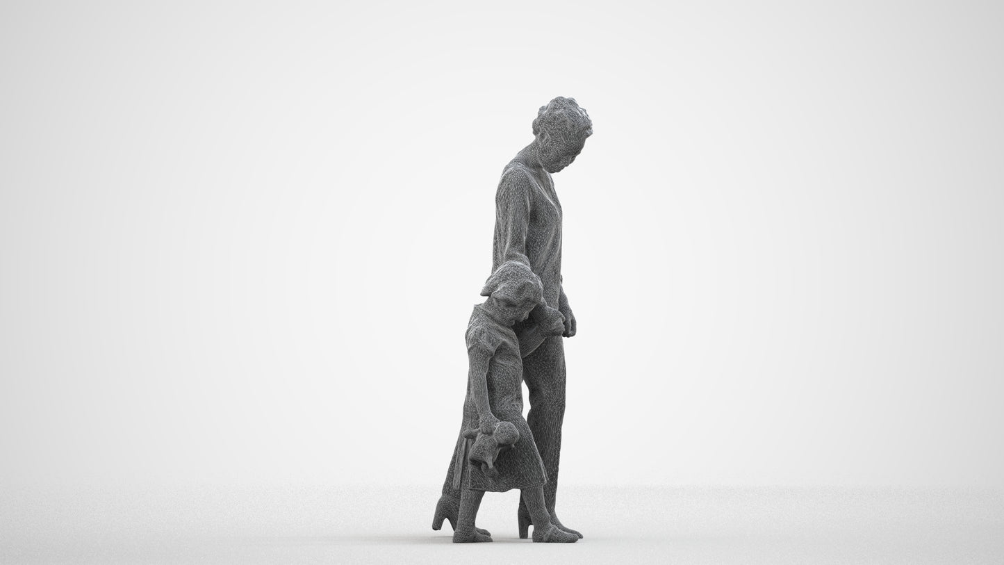 realistic 3D girl casual kids, scanned archviz people for Blender and 3ds Max, wireframe side view