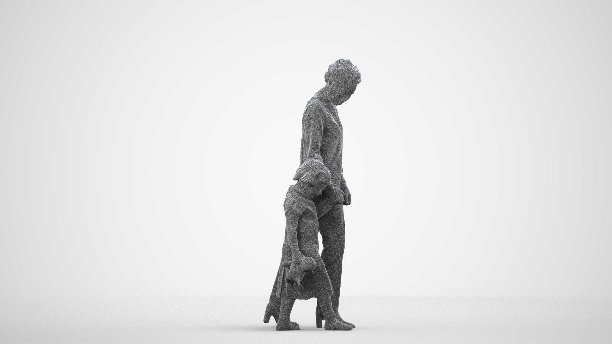 realistic 3D girl casual kids, scanned archviz people for Blender and 3ds Max, wireframe side view