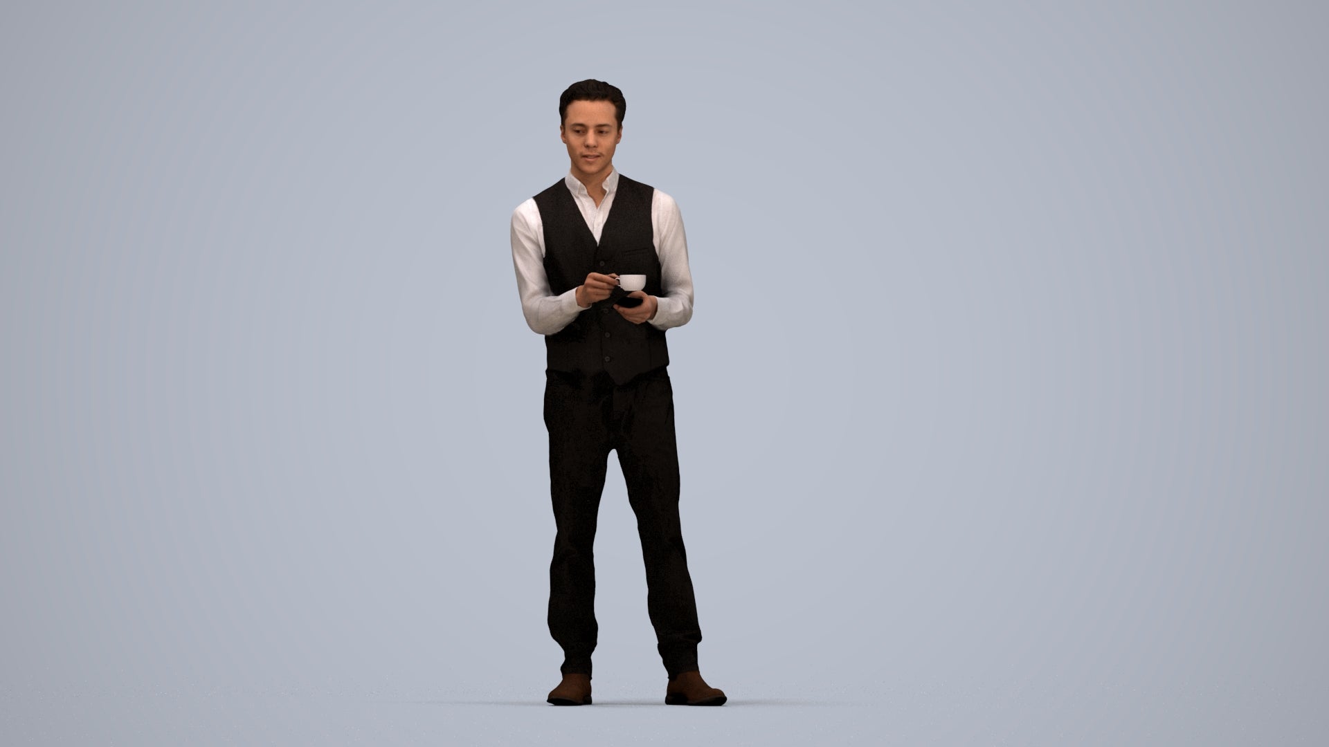 3D scanned man hospitality, photorealistic archviz people for Enscape and SketchUp, top-down view render